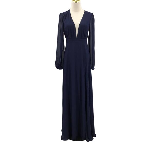 LULU'S S Blue All My Life V-Neck Side Slit Long Puff Sleeve Maxi Dress NEW B102 - Picture 3 of 10